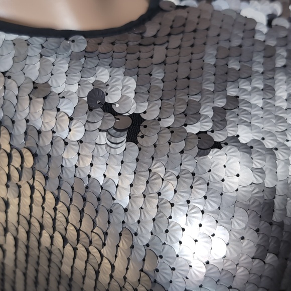 Zara Metallic Silver Sequin Mini Dress Womens Size Medium Sleeveless Shift Party - Picture 7 of 15